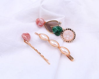 Marble Heart Pearl Hair Pin Set / Womens Hair Pin Set / Vintage Pearl Hair Clips / Hair Clips