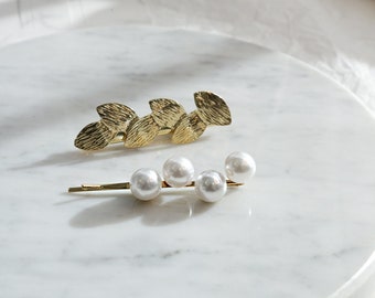 Pearl and Leaf Hairclip Set | Womens Hairclip Set | Vintage Pearl Hair Clips | Hair Pins