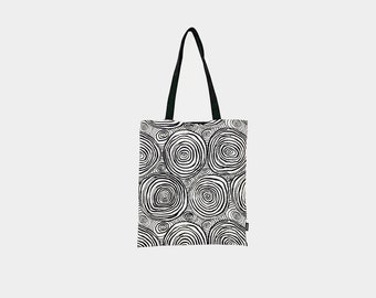 Tygkassar | Ekoväskor | Kaffe Fassett Ringar Svart & Vitt | Axelväskor | Shoppingkassar