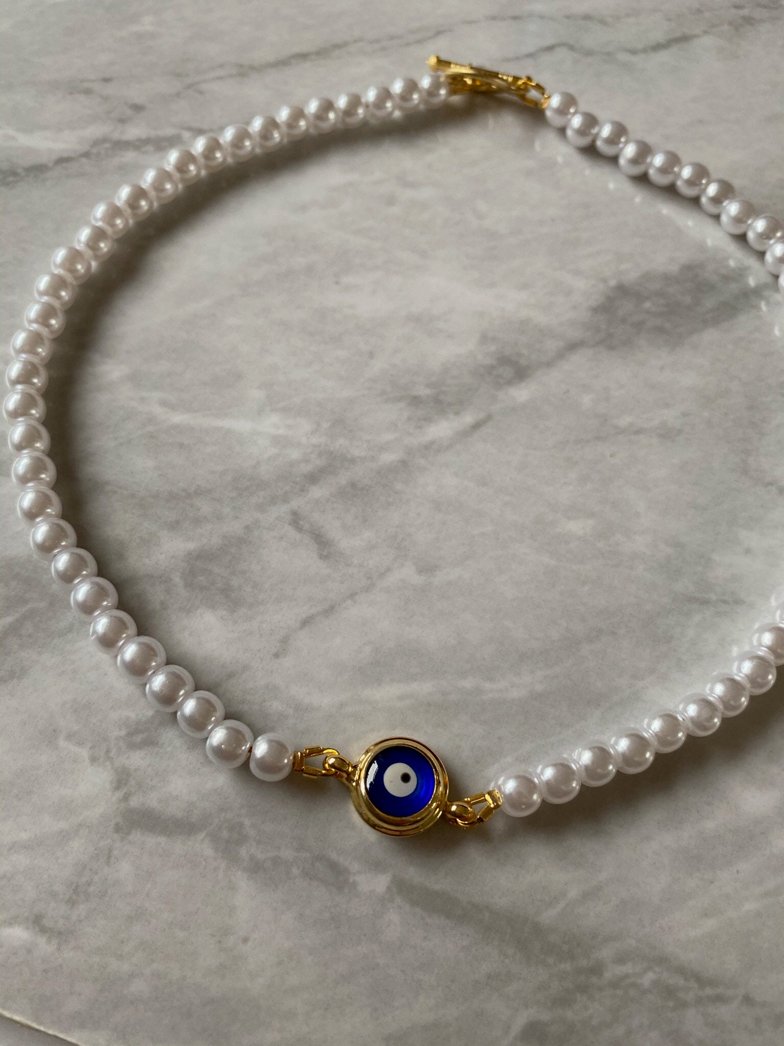 Y2k Style Pearl Choker With Evil Eye 