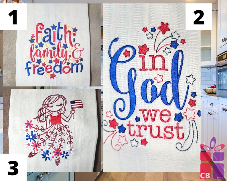Quality Tea Towels Refresh your Kitchen Today with 3 Styles or Bundle n/' Save! Celebrate America /& Your Values Machine Embroidered