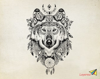 Layered Wolf Mandala Svg Free - Layered SVG Cut File