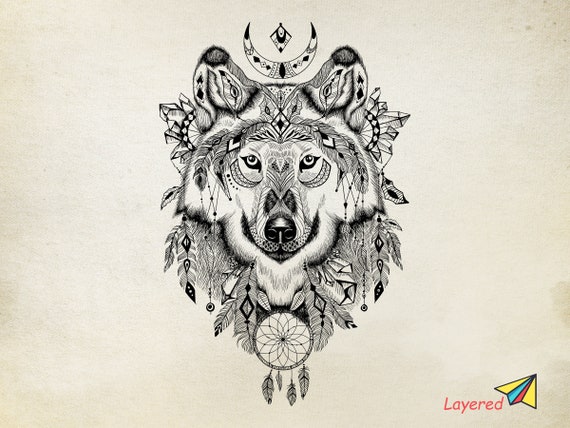 Wolf Dreamcatcher Mandala Svg Zentangle Designs Wolf Mandala Etsy