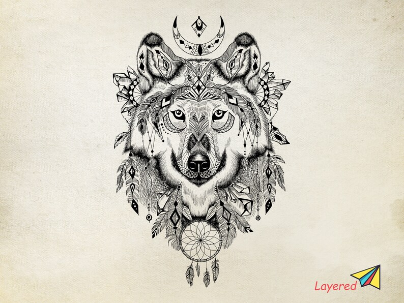 Download Wolf Dreamcatcher mandala svg Zentangle designs Wolf ...