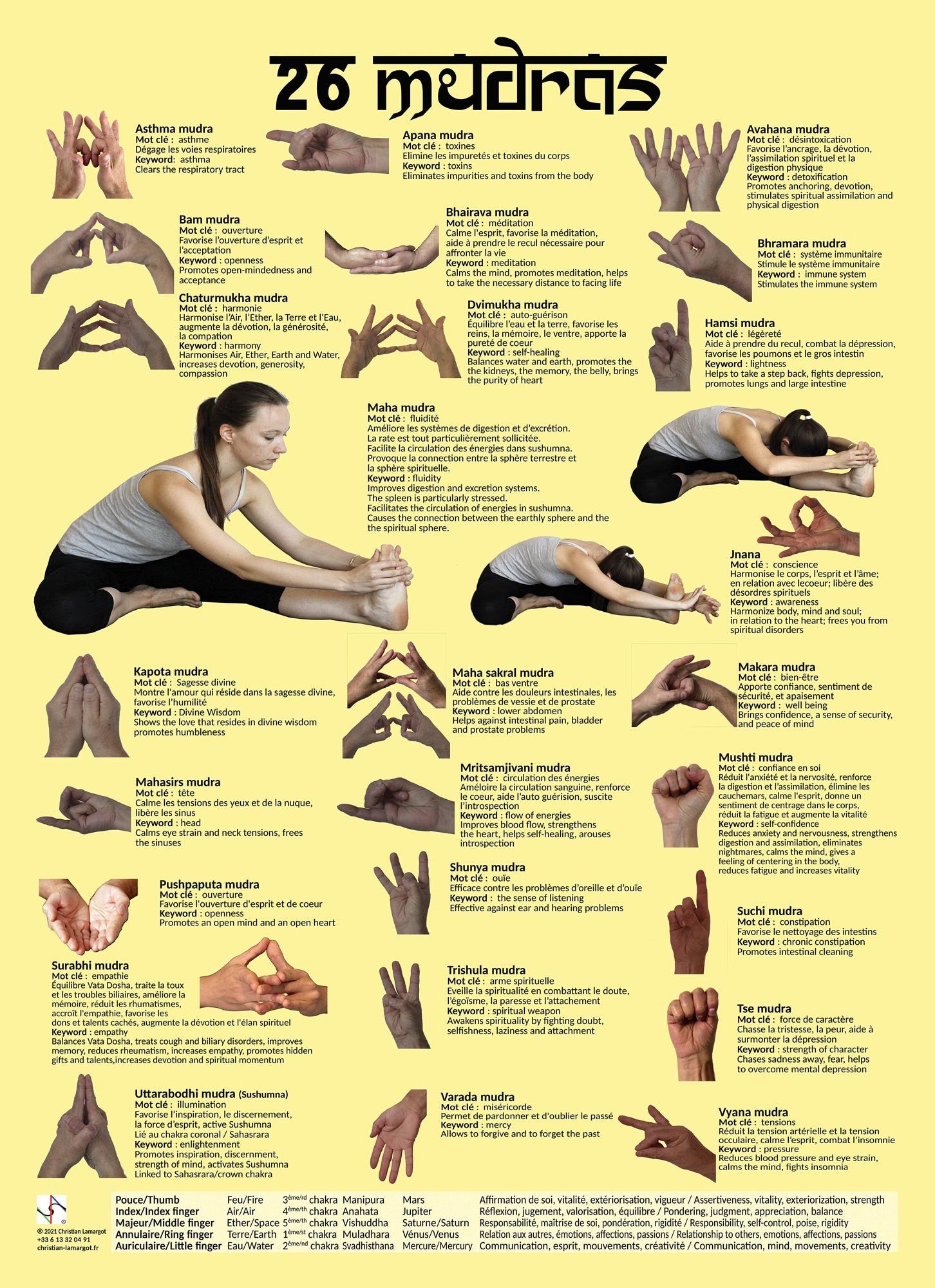 Poster Definitions de 26 Mudras - Français/English