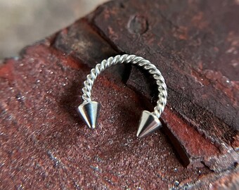 Petite Twisted Braided Horseshoe Ring Long Spikes 16G (1.2mm) Hypoallergenic Septum Piercing Small Snug Diameter Spiked 316L Surgical Steel