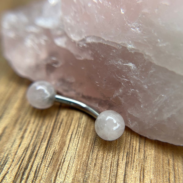 Petite Natural Pink Rose Quartz Stone VCH Floating Belly Navel Ring Barbells 14G (1.6mm) Piercing 316L Surgical Steel Hypoallergenic