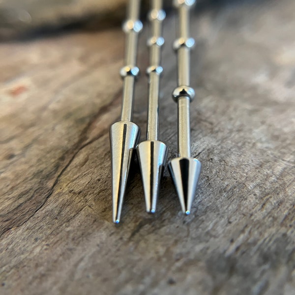100% Surgical Steel Bamboo Notched Custom Length Long Spikes Industrial Scaffold Bar Barbell 14G (1.6mm) Piercing Piercings 316L Spiked