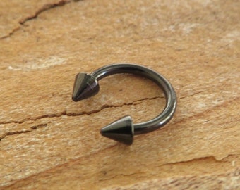 Black Titanium Ion Plated Spiked 16G (1.2mm) Horseshoe Ring Septum Piercing 316L Surgical Steel Spikes