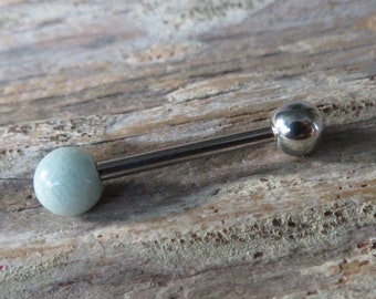 Amazonite Natural Stone Tongue Ring Barbell Bar 14G (1.6mm) Piercing Piercings Barbells Hypoallergenic 316L Surgical Steel