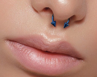 Dark Blue Titanium Ion Plated Spiked 16G (1.2mm) Horseshoe Ring Septum Piercing 316L Surgical Steel Spikes