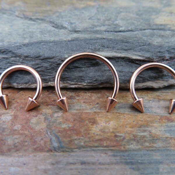 Rose Gold Titanium Ion Plated Spiked 16G (1.2mm) Horseshoe Ring Septum Piercing 316L Surgical Steel Spikes