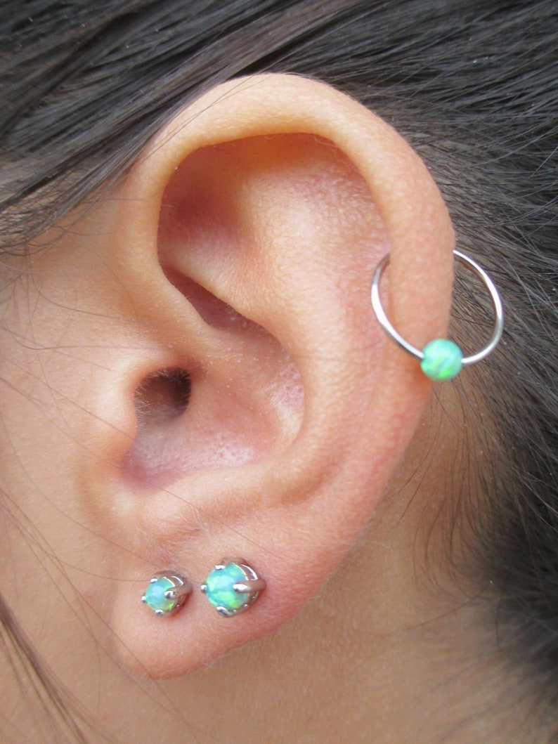 Steel Autumn Fire Opal Stone Bead CBR Ring Hoop 14G 16G Nose Cartilage Septum Lip Earring Piercing Multi-Color