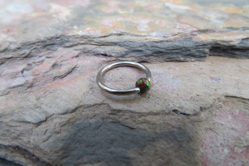 Steel Autumn Fire Opal Stone Bead CBR Ring Hoop 14G 16G Nose Cartilage Septum Lip Earring Piercing Multi-Color