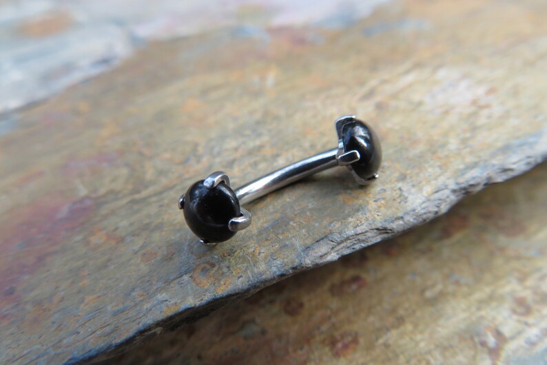Black Onyx 14G Christina VCH Internally Threaded Piercing Curve Belly Ring Barbell Piercing 100/% Steel 14G 1.6mm