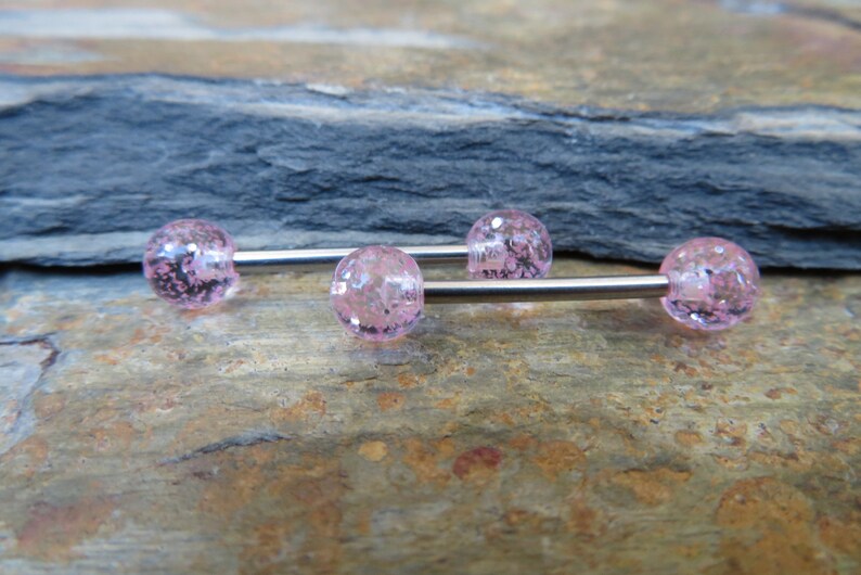 Pair of 2 Pink Sparkle Bioflex Retainer Nipple Ring Tongue Etsy