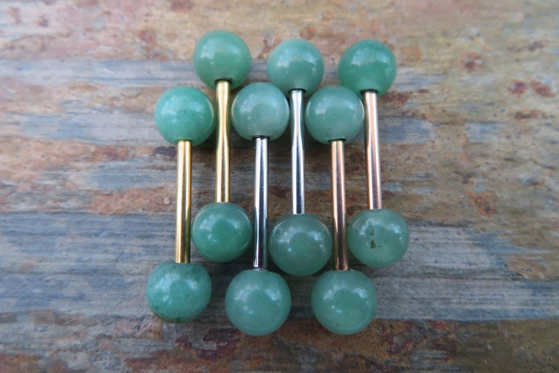 1.6mm Piercings Green Titanium IP Natural Green Aventurine 6mm Stone Nipple Tongue Ring Barbells Bars 14G