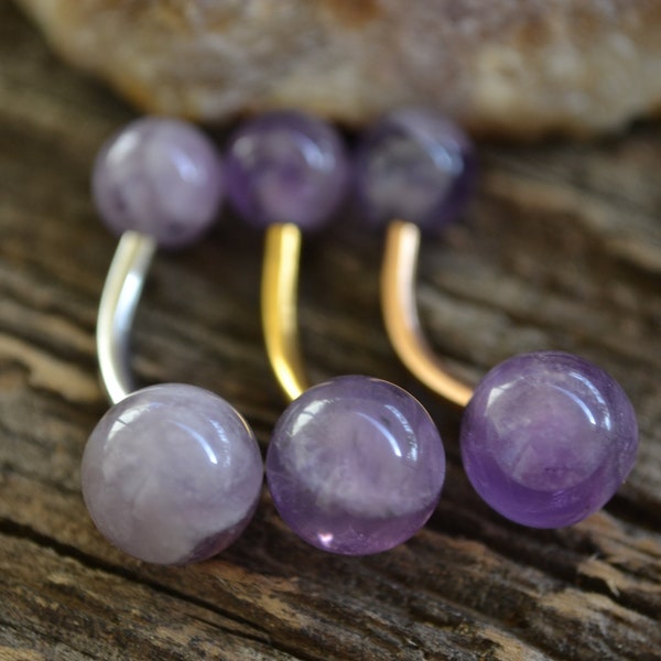 Natural Amethyst Stone Custom Length VCH Christina Navel Belly Ring Bar 14G (1.6mm) Piercing Piercings Barbell Pick Your Finish