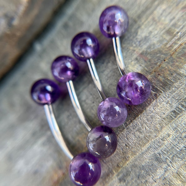 Petite or Standard Amethyst Natural Stone VCH Christina Belly Navel Ring Barbells 14G (1.6mm) Piercing 316L Surgical Steel Hypoallergenic