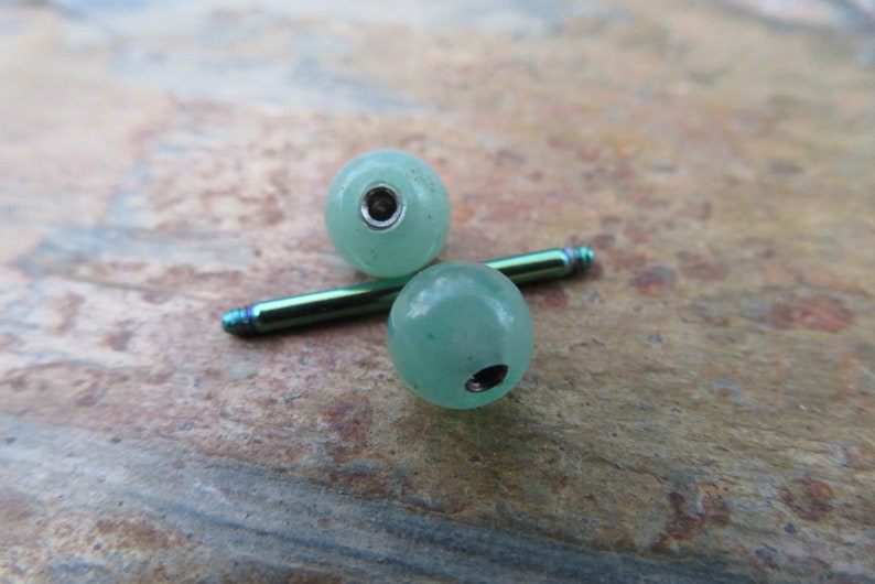 1.6mm Piercings Green Titanium IP Natural Green Aventurine 6mm Stone Nipple Tongue Ring Barbells Bars 14G