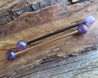 Pick Your Finish Petite Stones Titanium Ion Plated Natural Amethyst Industrial Scaffold Bar Barbell 14G (1.6mm) Piercing Piercings Stone