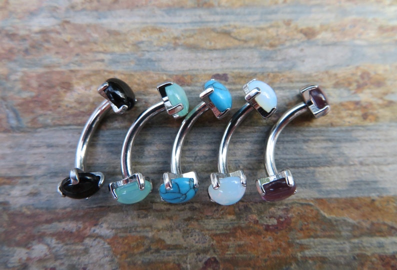 Black Onyx 14G Christina VCH Internally Threaded Piercing Curve Belly Ring Barbell Piercing 100/% Steel 14G 1.6mm