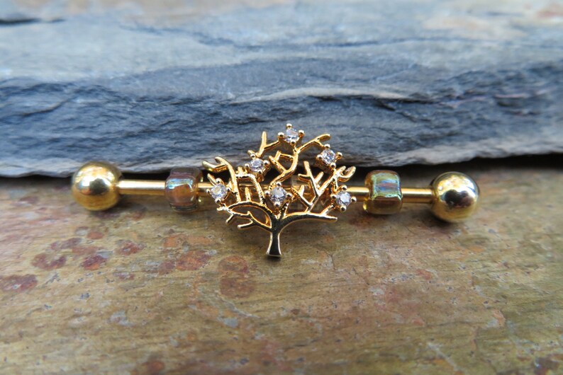 1.6mm Piercing Piercings Gold Tree of Life Industrial Scaffold Bar Barbell Barbells 14G