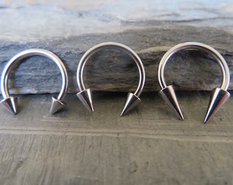 18G (1.0mm) or 16G (1.2mm) Petite 316L Surgical Steel Long Spikes Hypoallergenic Horseshoe Ring Septum Cartilage Piercing Gauge Spiked