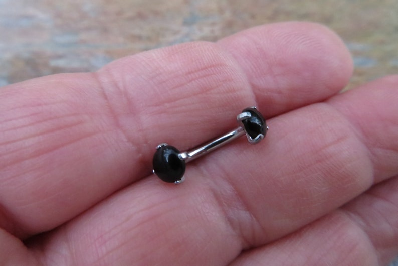 Black Onyx 14G Christina VCH Internally Threaded Piercing Curve Belly Ring Barbell Piercing 100/% Steel 14G 1.6mm