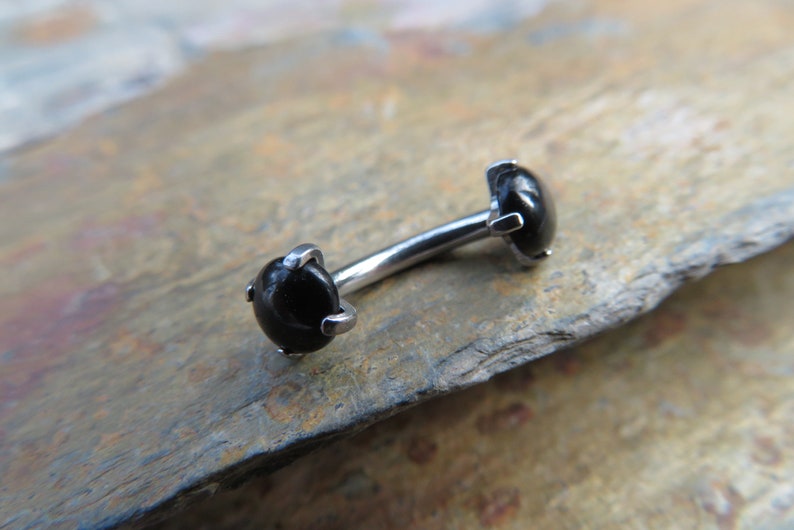 Black Onyx 14G Christina VCH Internally Threaded Piercing Curve Belly Ring Barbell Piercing 100/% Steel 14G 1.6mm