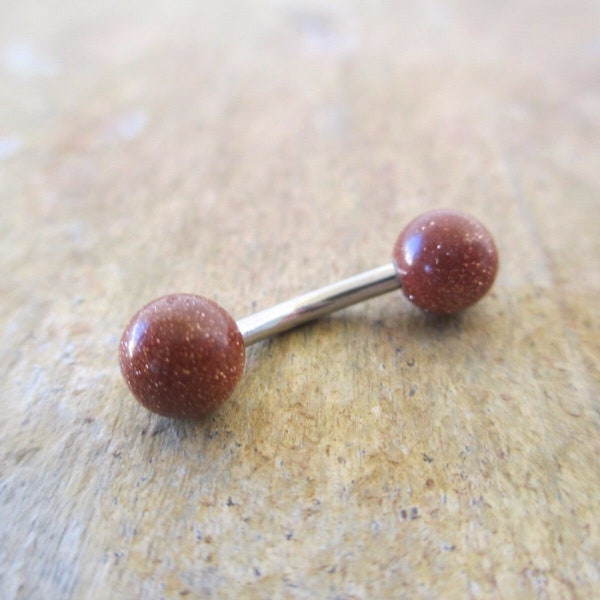 SALE! Steel Orange Goldstone Belly Navel Christina VCH Ring Barbell Bar 14G (1.6mm) Piercing Piercings Glitter Brown Stone Surgical Steel