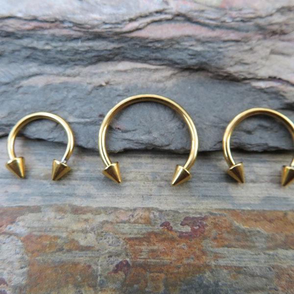 Gold Titanium Ion Plated Spiked 16G (1.2mm) Horseshoe Ring Septum Piercing 316L Surgical Steel Spikes
