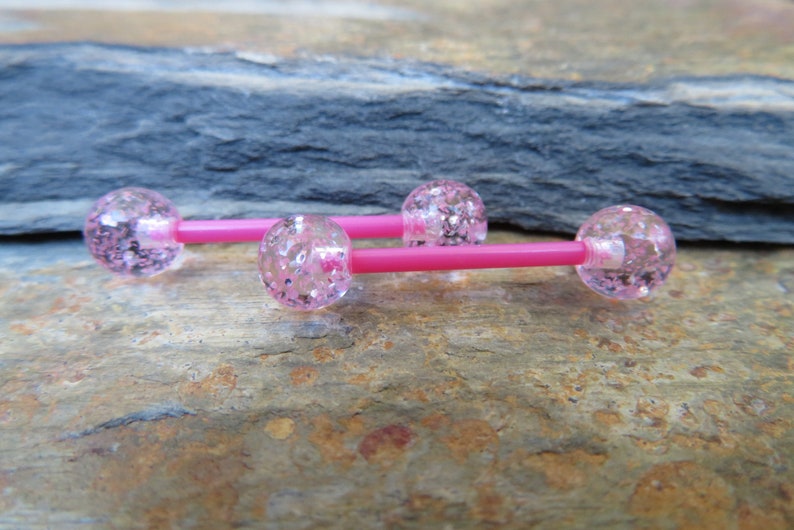 Pair of 2 Pink Sparkle Bioflex Retainer Nipple Ring Tongue Etsy