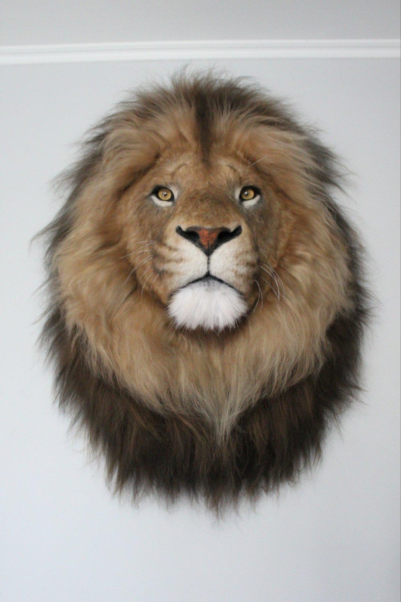 Lion Head Faux Fur Wall Mount: Safari Decorations image 9