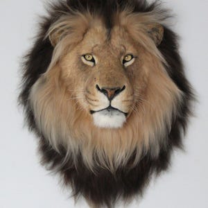Realistic Plush Lion Head – Handmade Poseable Art Doll, Wildlife Collectible Toy, Faux Taxidermy Lion Portrait