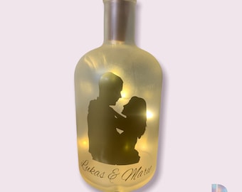 LED Leuchtflasche personalisiert- satiniert Valentinstag | Weihnachtsgeschenkidee