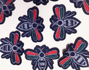Red and Green Bees Patch: Iron On Applique