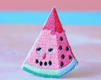 Pink Watermelon Slice Embroidered Iron-On Patch
