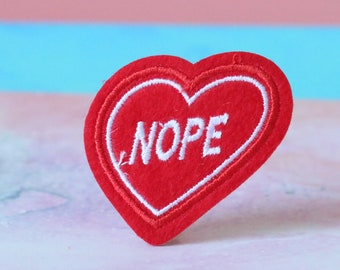 Red Heart NOPE Embroidered Iron On Patch