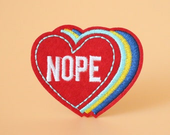 Nope patch,rainbow heart , iron on patch,embroidered,edge burn out,Applique,DIY,patch for mask