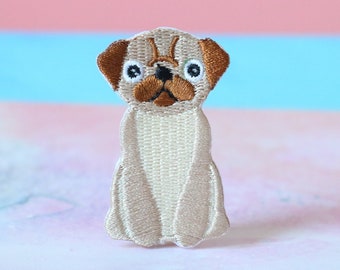 Pug Iron On Patch, Embroidered Puppy Applique