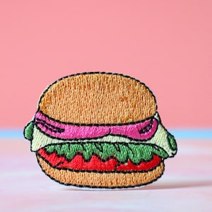Burger patch,Cheese burger patch, iron on patch,embroidered,edge burn out,Applique,DIY,patch for mask