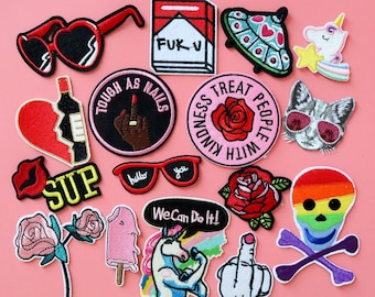 Embroidered Iron On Patches: Feminist Unicorn, Middle Finger, UFO & More