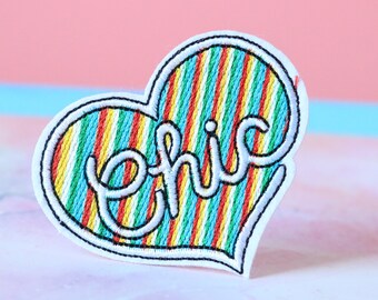Chic Rainbow Heart Patch - Embroidered Iron-On Applique