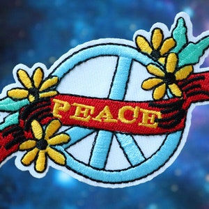 Peace sign embroidered patch, Floral peace iron on patch,embroidered,edge burn out,Applique