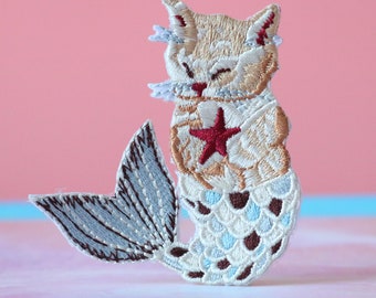 Mermaid Cat Embroidered Iron On Patch: DIY Applique