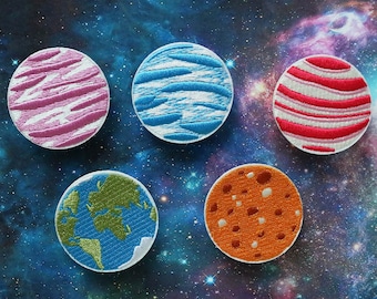 Planet Iron On Patch: Embroidered Space Applique