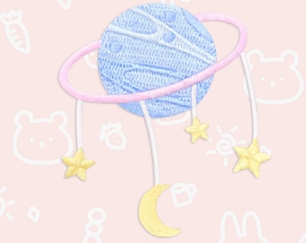 Embroidered Planet Patch: Star Moon Galaxy Applique (Self-Adhesive)