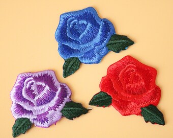 little tiny rose embroidered patch,Flower,red,Purple,Blue, iron on patch,embroidered,edge burn out,Applique