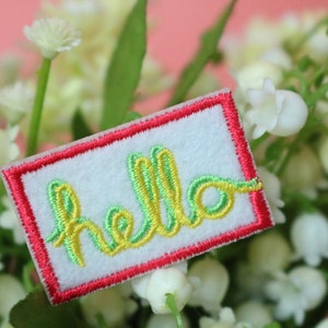 Hello Embroidered Iron On Patch: Applique